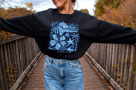 Blue Ocean Child Black Crewneck Sweatshirt