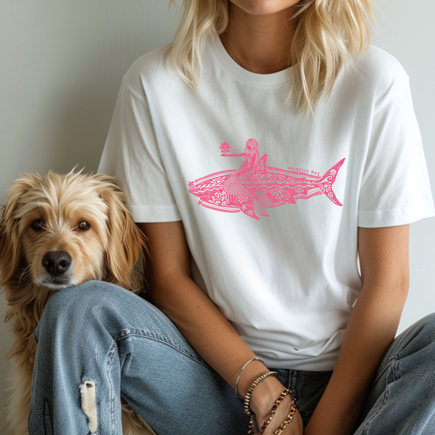 Mermaid Shark White Tee