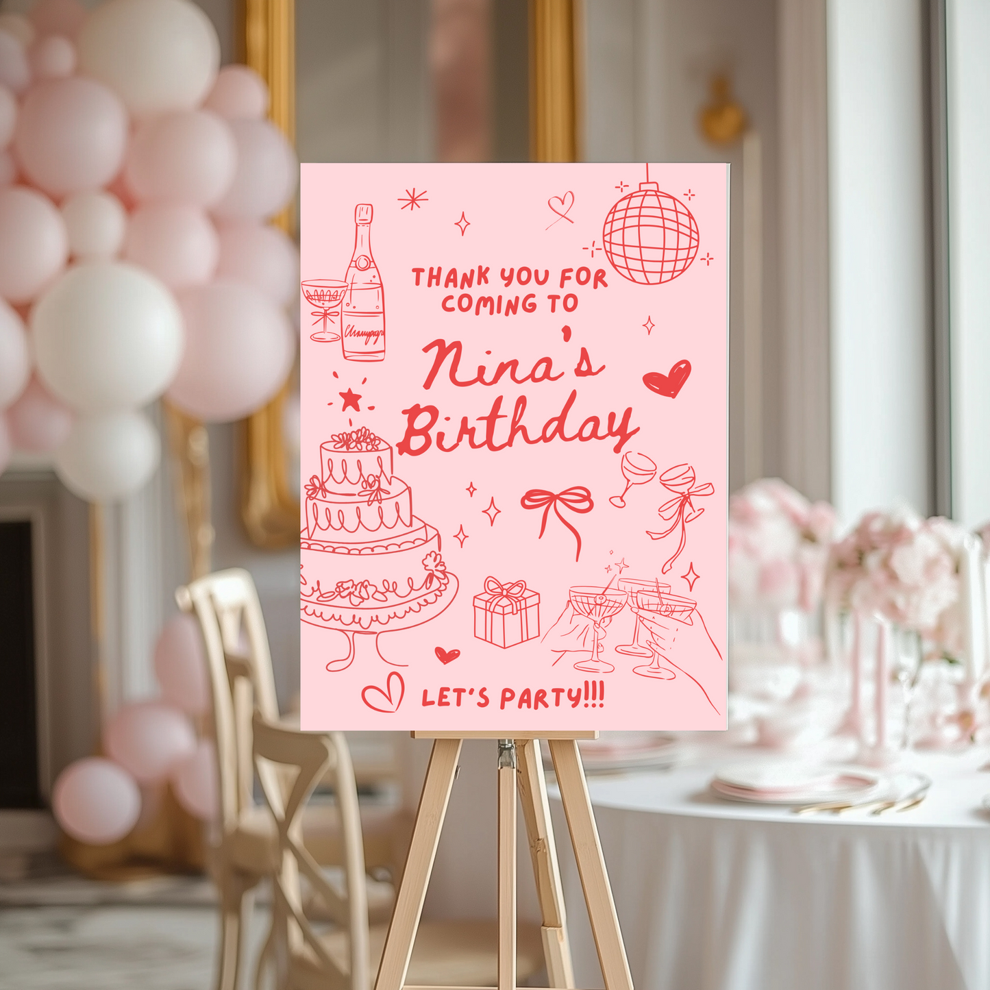 Pink Birdy ~ Birthday Toast Sign Template 18"X24"