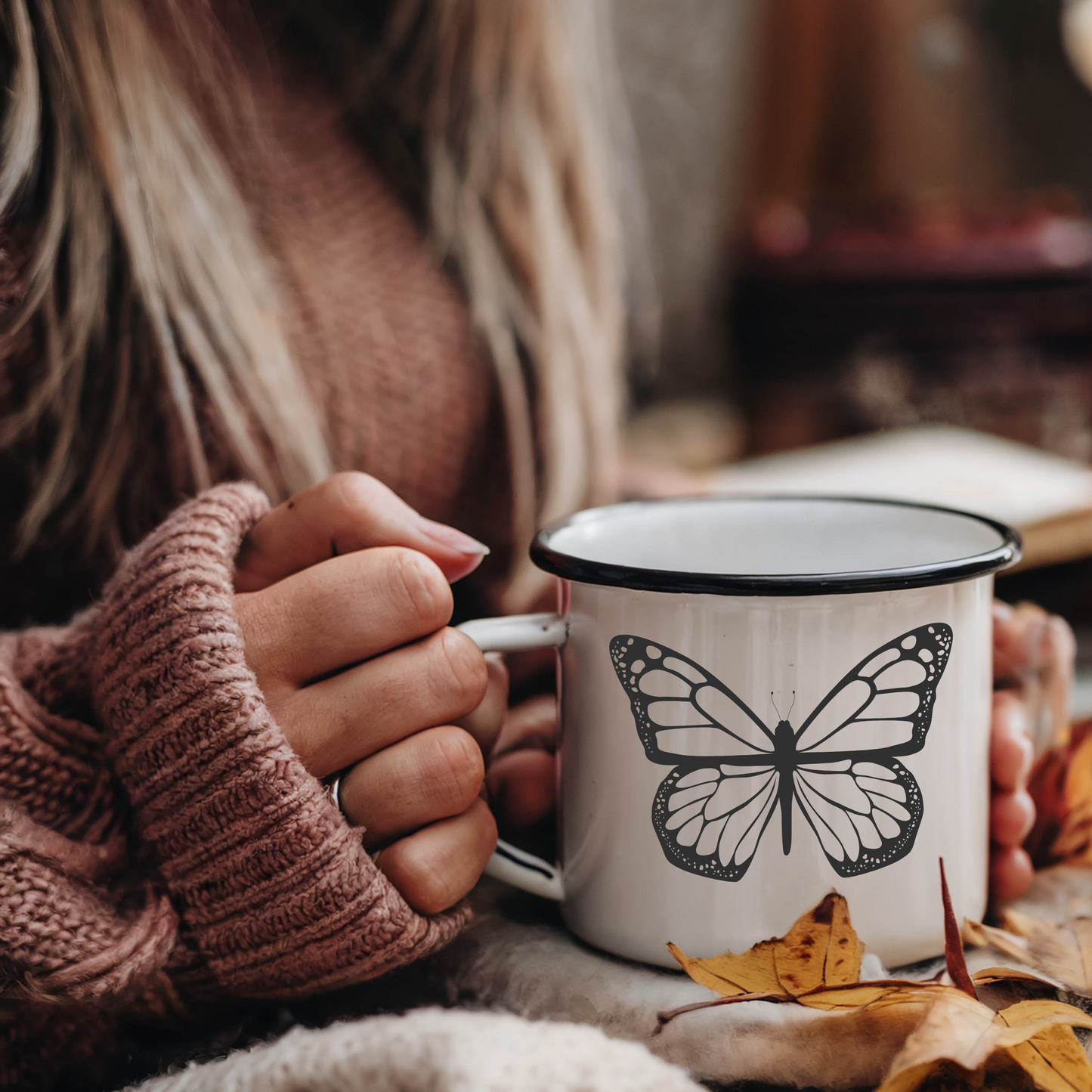 Butterfly Ceramic Mug Speckled Cream 13oz