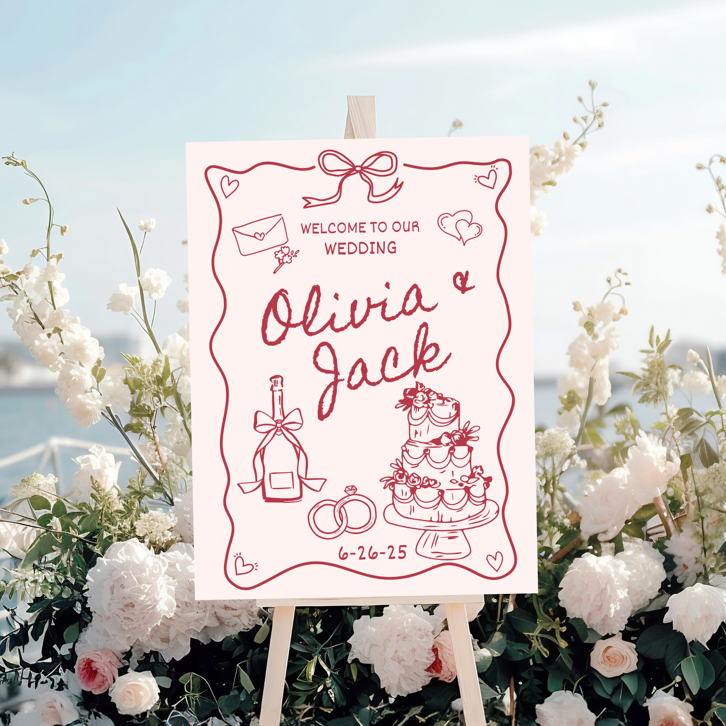 Pink Birdy ~ Wedding Cake Welcome Sign Template 18"X24"