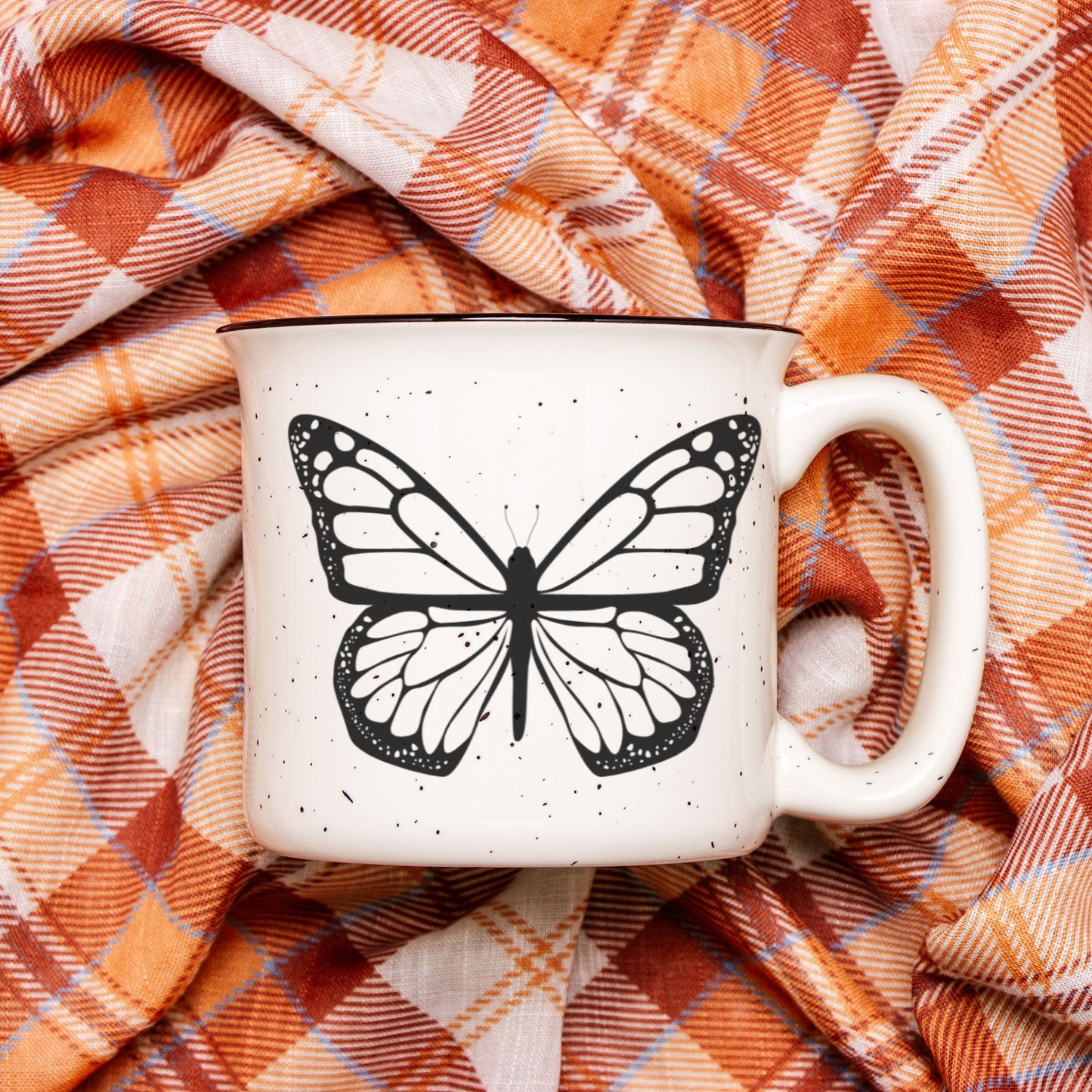 Butterfly Ceramic Mug Speckled Cream 13oz