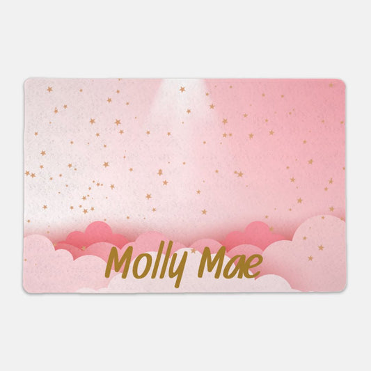 Personalized Pink Clouds and Stars Pet Bowl Mat