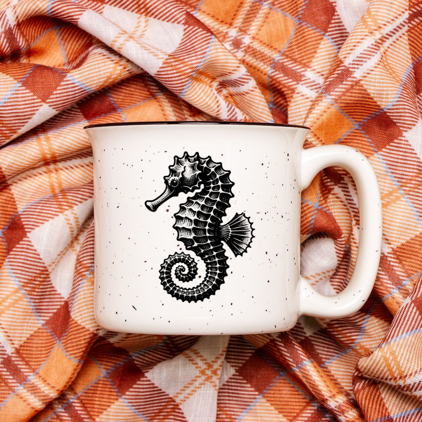 Seahorse Ceramic Mug Speckled Cream 13oz