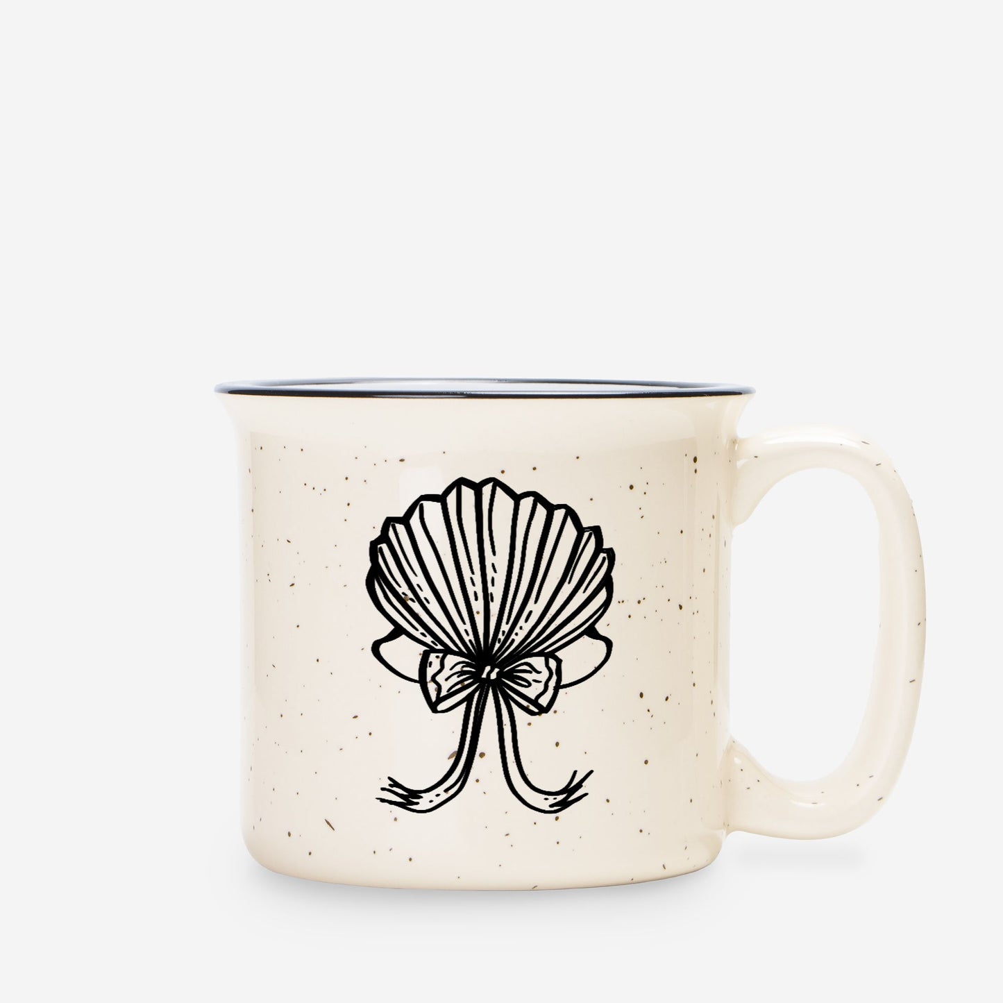 Coquette Seashell with Bow Ceramic Mug Speckled Cream 13oz