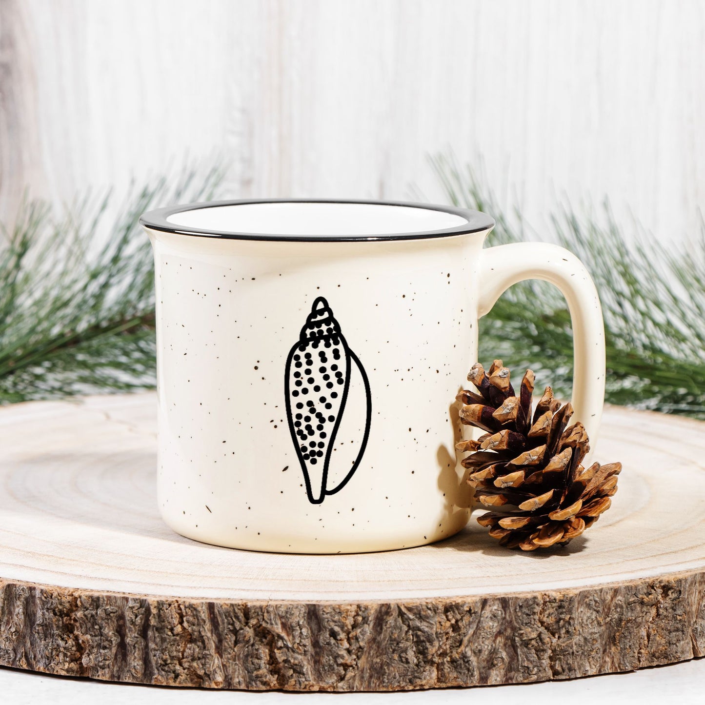 Seashell Ceramic Mug Speckled Cream 13oz