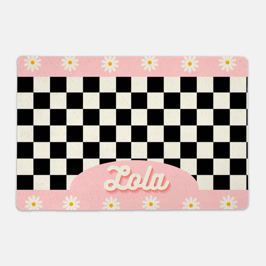 Personalized Retro Daisy Pet Bowl Mat